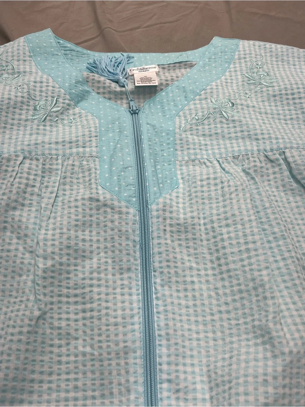 croft & barrow Light Aqua Zip-Front Short Sleeve Nightgown Size Medium NWT